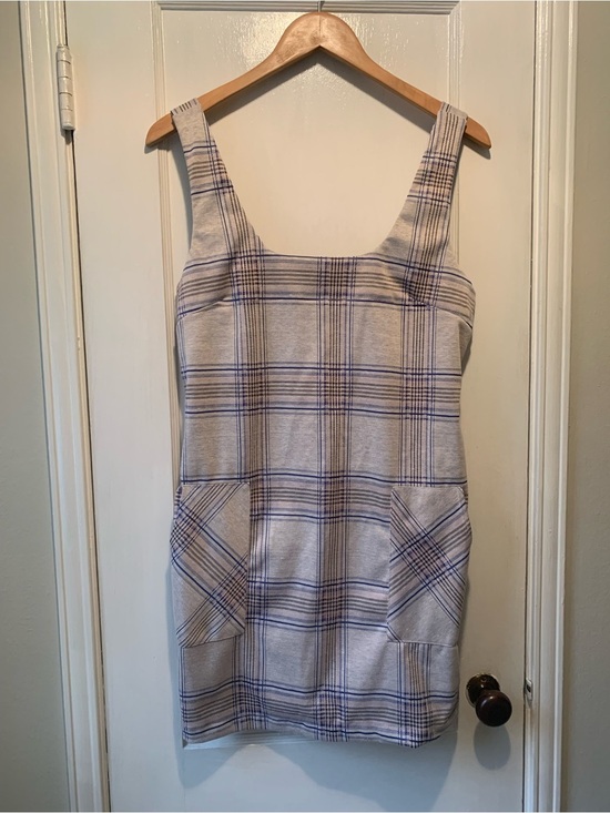 Altar'd State Dresses & Skirts - Altar’d State NWT Plaid Square-Neck Pinafore Dress in Light Gray, Blue & Pink L